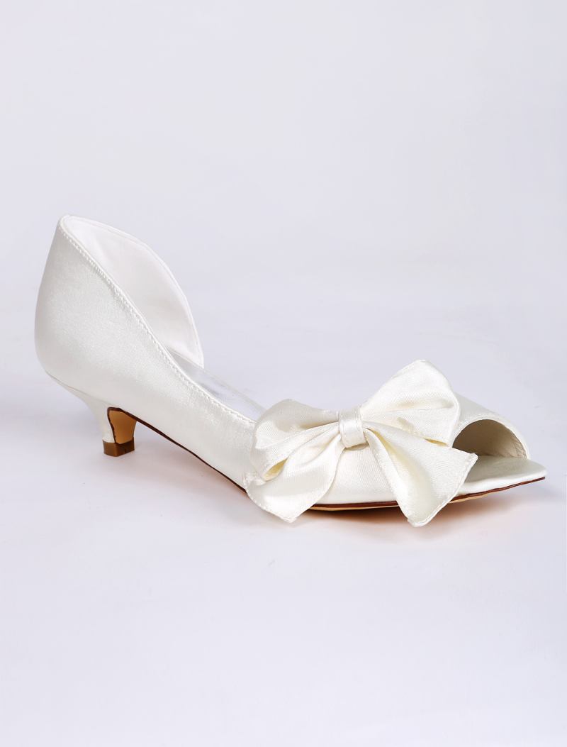 Ženske Cipele Za Vjenčanje S Mašnom Dorsay Kitten Heels - Bjelokost