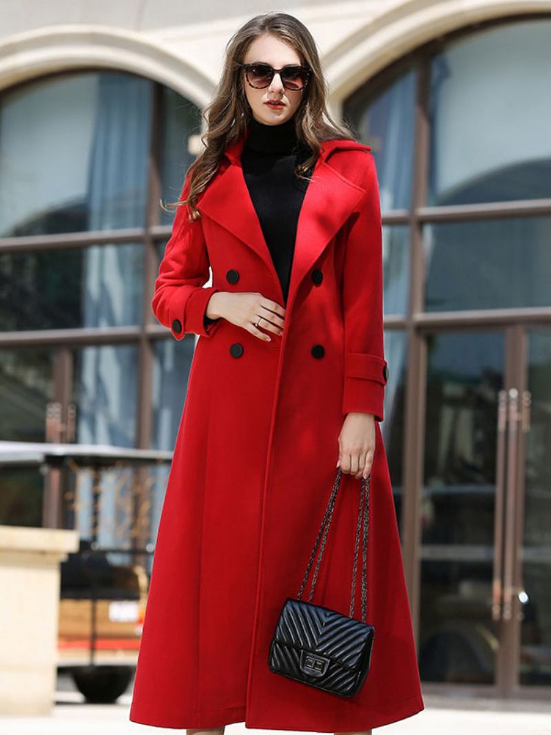 Vuneni Kaput Za Žene Sash Ture Red Winter Outerwear