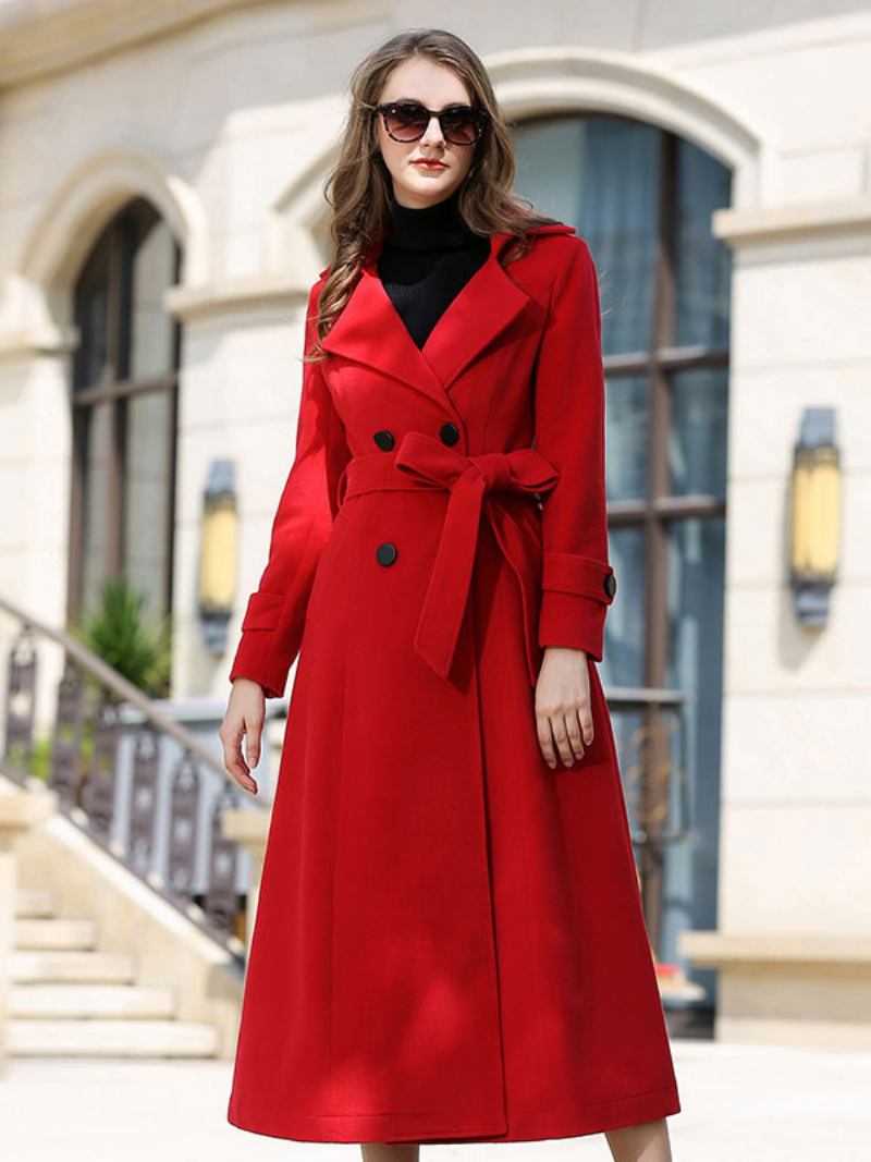 Vuneni Kaput Za Žene Sash Ture Red Winter Outerwear - Ture Red