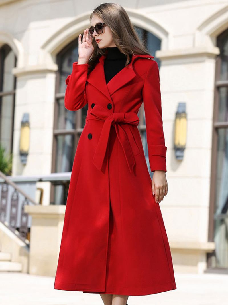 Vuneni Kaput Za Žene Sash Ture Red Winter Outerwear - Ture Red