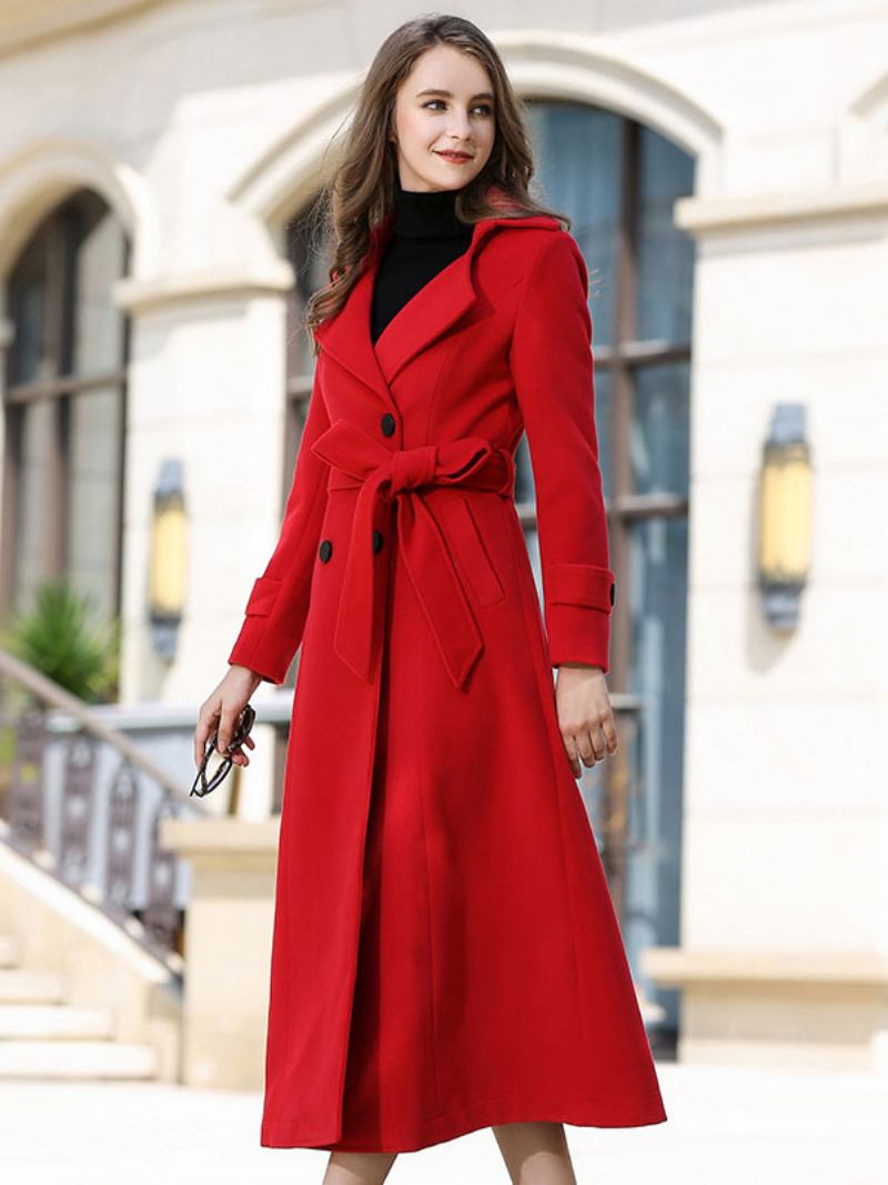 Vuneni Kaput Za Žene Sash Ture Red Winter Outerwear - Ture Red