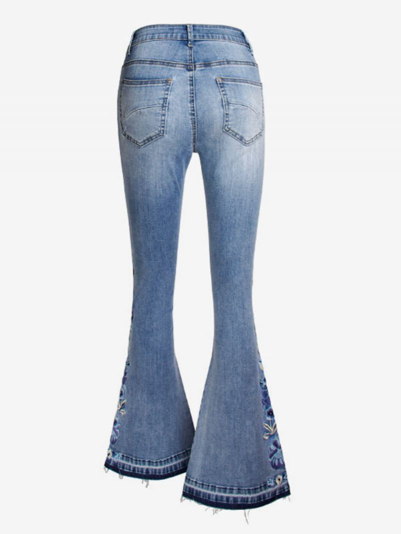 Bootcut Traperice Za Žene Vintage Izvezeni Srednje Visoki Široki Donji Dio. - Plava