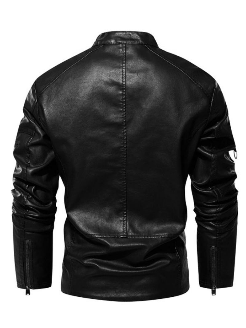 Muške Kožne Jakne S Patentnim Zatvaračem Pu Koža Zadebljana Moto Elegantna Slojevita Kava Smeđa - Crna