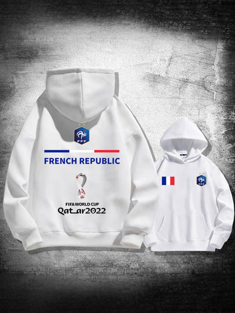 Muška Bijela Majica S Kapuljačom France Team Qatar. Top Dugih Rukava