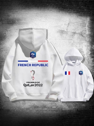 Muška Bijela Majica S Kapuljačom France Team Qatar. Top Dugih Rukava