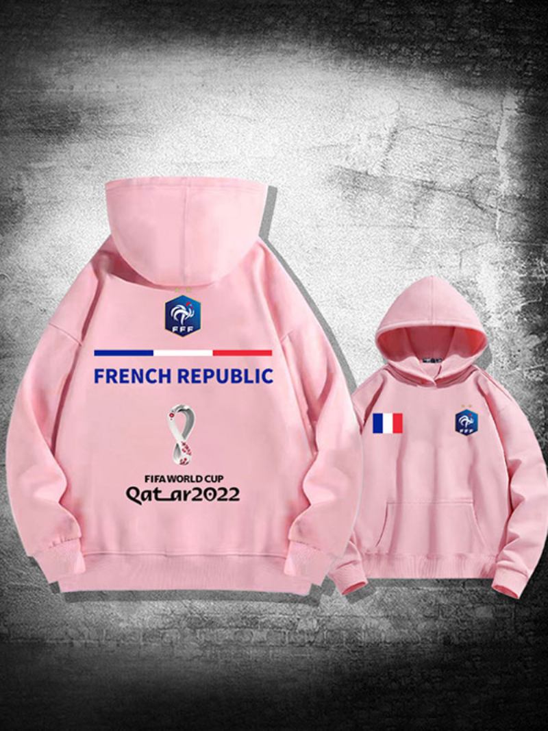 Muška Bijela Majica S Kapuljačom France Team Qatar. Top Dugih Rukava - Ružičasta