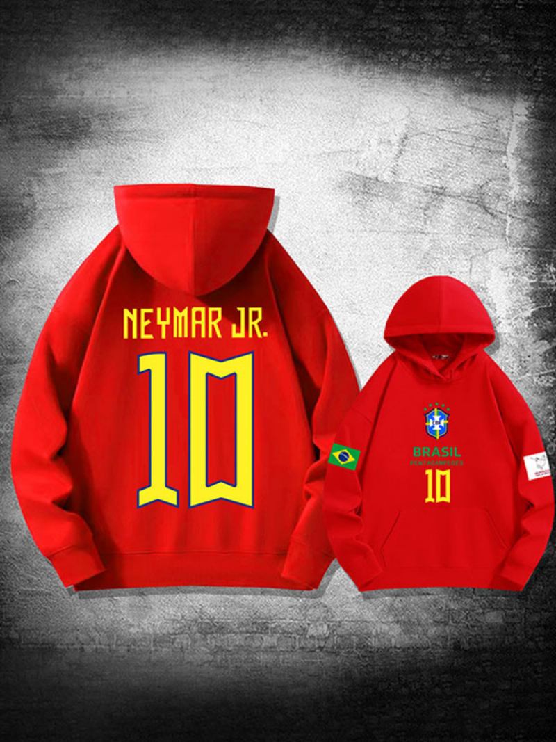 Muška Majica S Kapuljačom Dugih Rukava Neymar Jr Qatar - Crvena