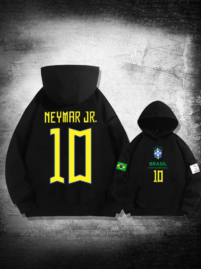 Muška Majica S Kapuljačom Dugih Rukava Neymar Jr Qatar - Crna