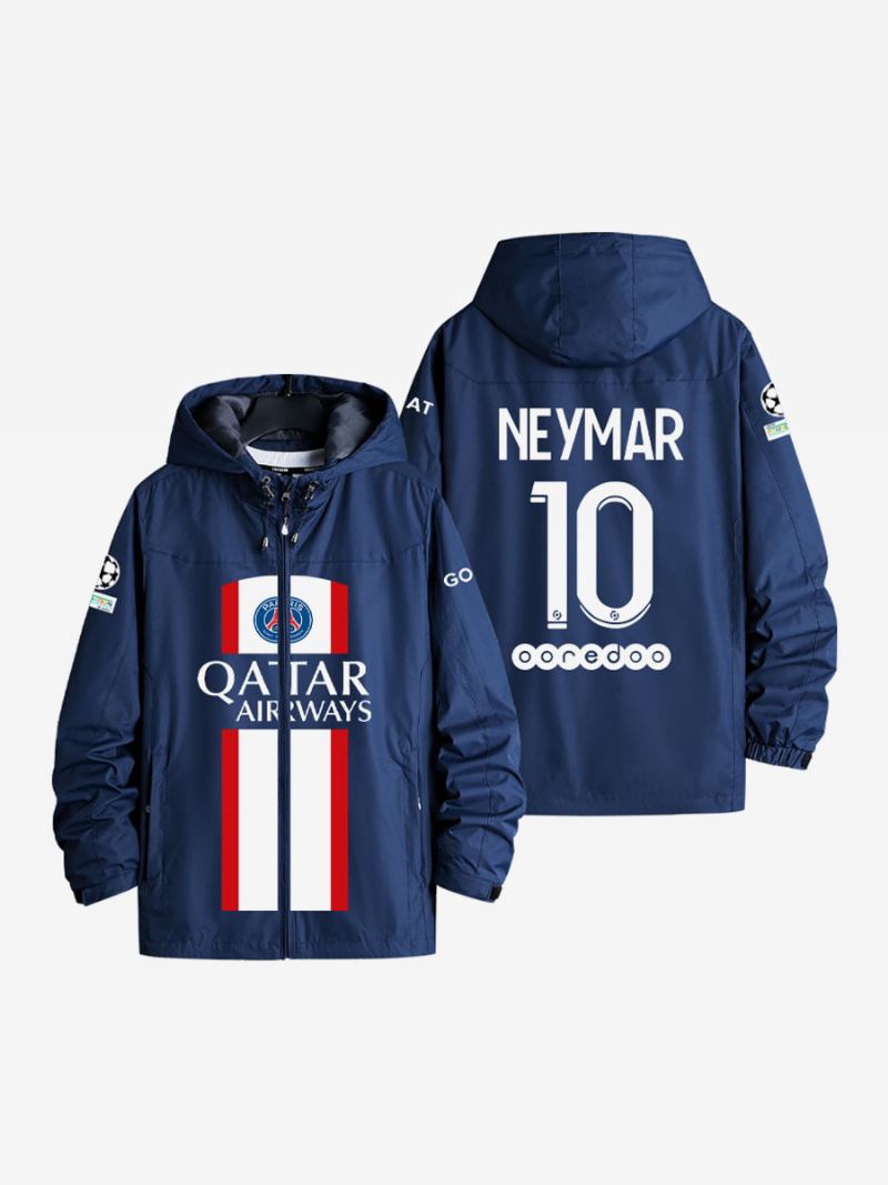 Psg Broj 10 Neymar Jr Muška Jakna S Kapuljačom Plavi Kaput Patentnim Zatvaračem