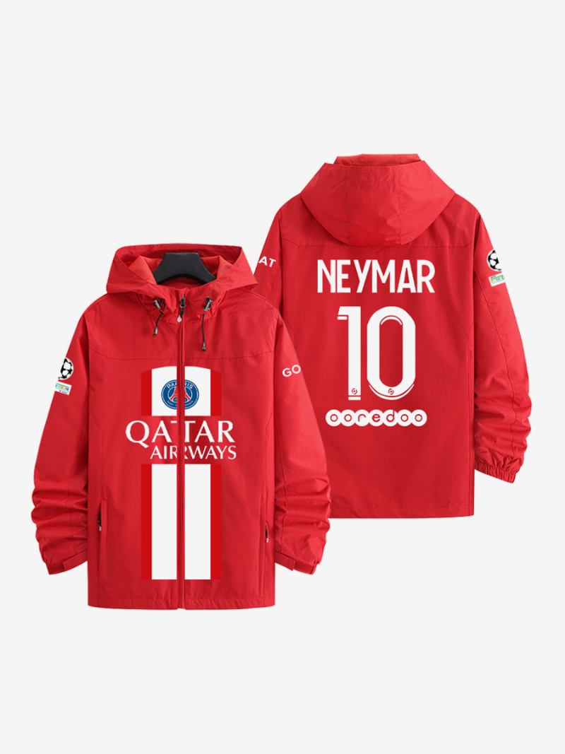 Psg Broj 10 Neymar Jr Muška Jakna S Kapuljačom Plavi Kaput Patentnim Zatvaračem - Crvena