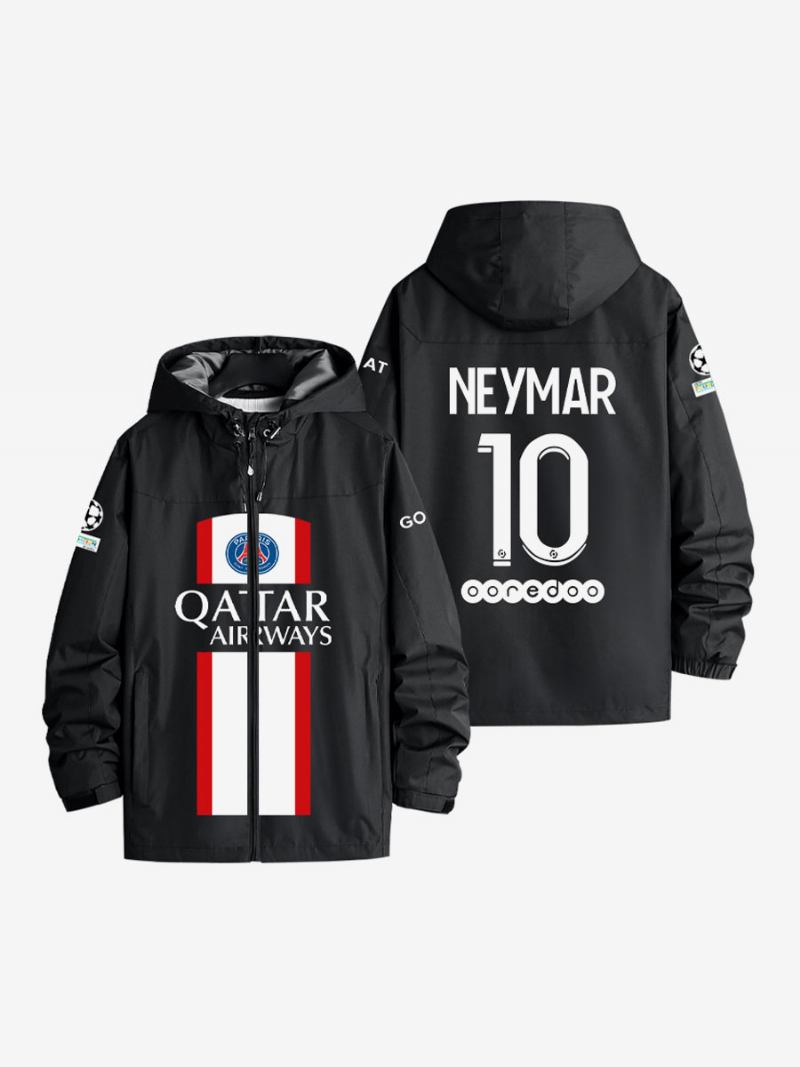 Psg Broj 10 Neymar Jr Muška Jakna S Kapuljačom Plavi Kaput Patentnim Zatvaračem - Crna