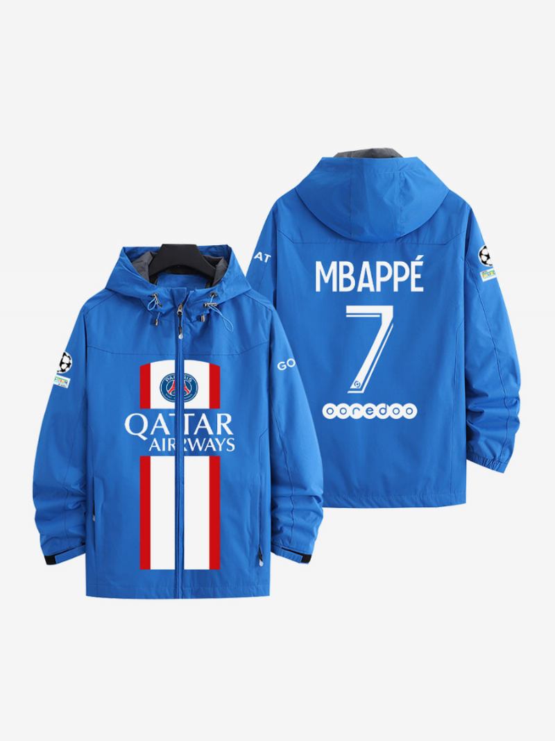 Psg Broj 7 Mbappé Muška Jakna S Kapuljačom Dugih Rukava Plavi Kaput Za Muškarce. - Plava
