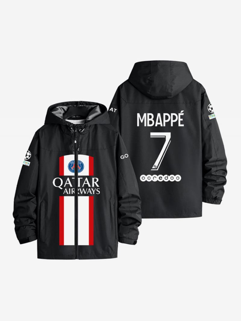 Psg Broj 7 Mbappé Muška Jakna S Kapuljačom Dugih Rukava Plavi Kaput Za Muškarce. - Crna