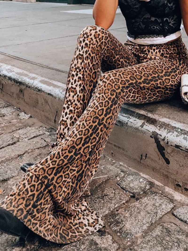 Ženske Lepršave Hlače Leopard Uzorka Pamučne S Visokim Strukom
