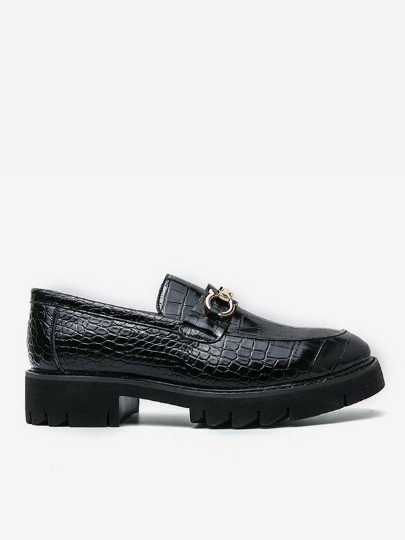 Loafer Cipele Za Muškarce Natikače S Metalnim Detaljima Sa Zmijskim Printom Okruglim Prstima Od Pu Kože - Crna