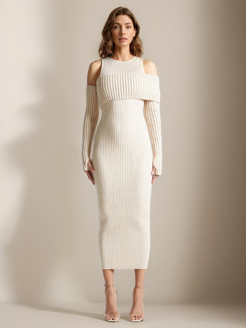 Ženska Pletena Haljina Cold Shouder Transformative Casual Maxi Haljine Na Preklop
