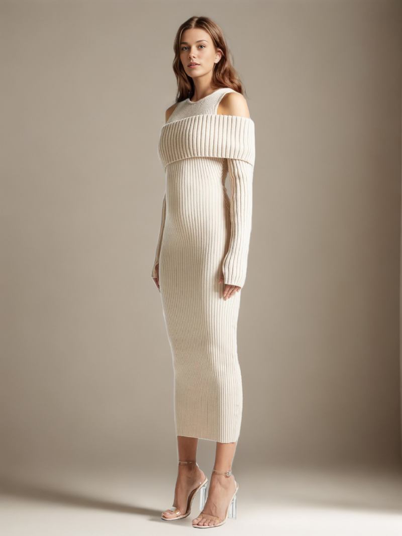 Ženska Pletena Haljina Cold Shouder Transformative Casual Maxi Haljine Na Preklop - Svijetložuta
