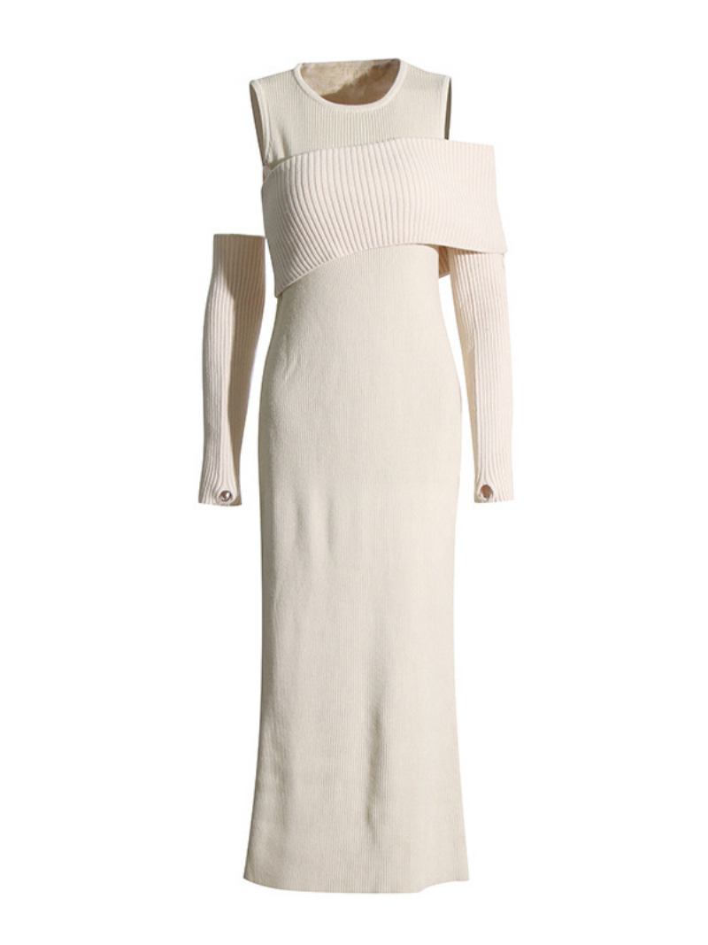 Ženska Pletena Haljina Cold Shouder Transformative Casual Maxi Haljine Na Preklop - Svijetložuta