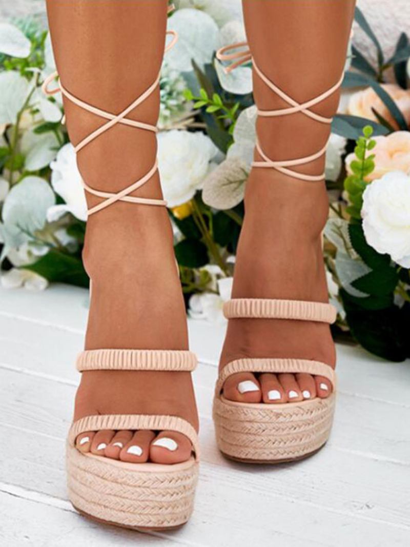 Ženske Espadrile S Platformom Na Vezanje I Sandale Klin - Svijetložuta