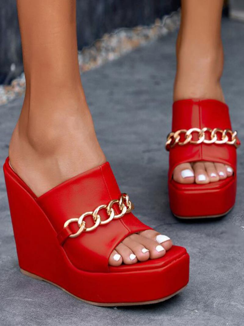 Ženski Lanci Platforma Mule Wedges - Crvena