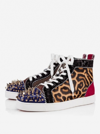 Muške Visoke Tenisice Na Vezivanje S Leopard Printom I Zakovicama