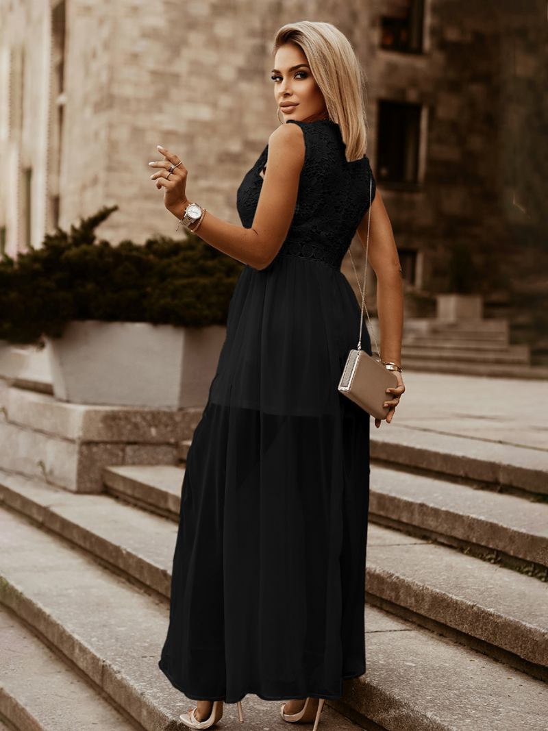 Ženska Bijela Haljina Bez Rukava Maxi Haljine S V-izrezom Inspirirane Boho Stilom - Crno