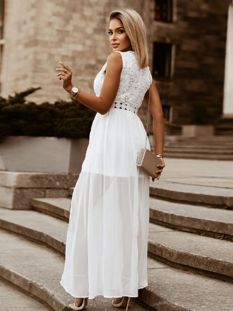 Ženska Bijela Haljina Bez Rukava Maxi Haljine S V-izrezom Inspirirane Boho Stilom - Bijelo