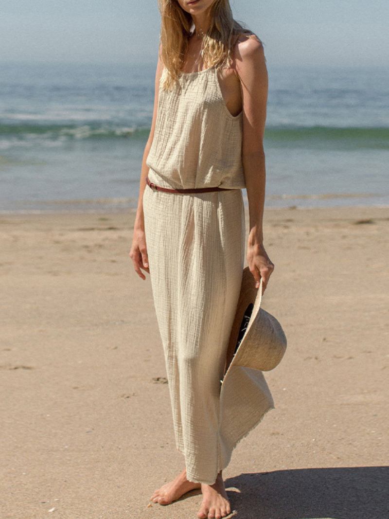 Ženska Boho Haljina S Čipkom I Draguljastim Izrezom Velika Za Plažu Bez Rukava - Svijetlo Žuta