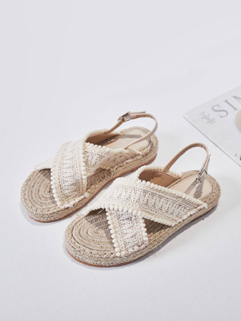 Ženske Ravne Sandale Za Plažu S Okruglim Prstima Na Vezanje Boho Vjenčane Cipele - Svijetložuta