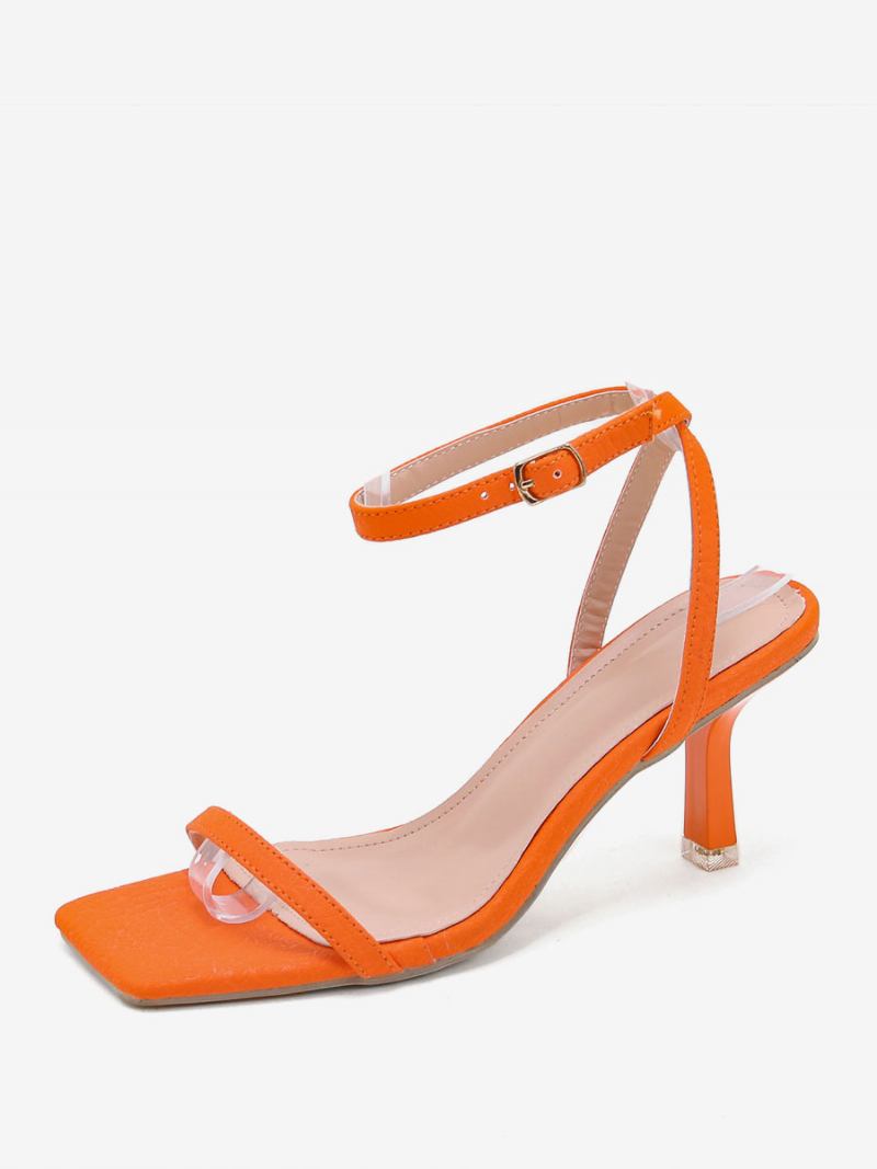 Ženske Sandale Na Petu Od Poliuretanske Kože S Četvrtastim Prstima I Stiletto Petom