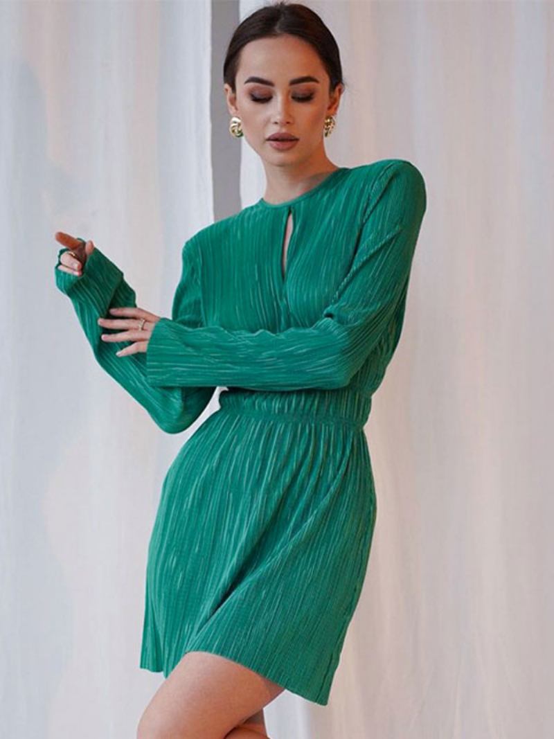 Ženske Nepravilne Haljine Elegantna Lepršava Haljina S Okruglim Izrezom I Dugim Rukavima - Zeleno