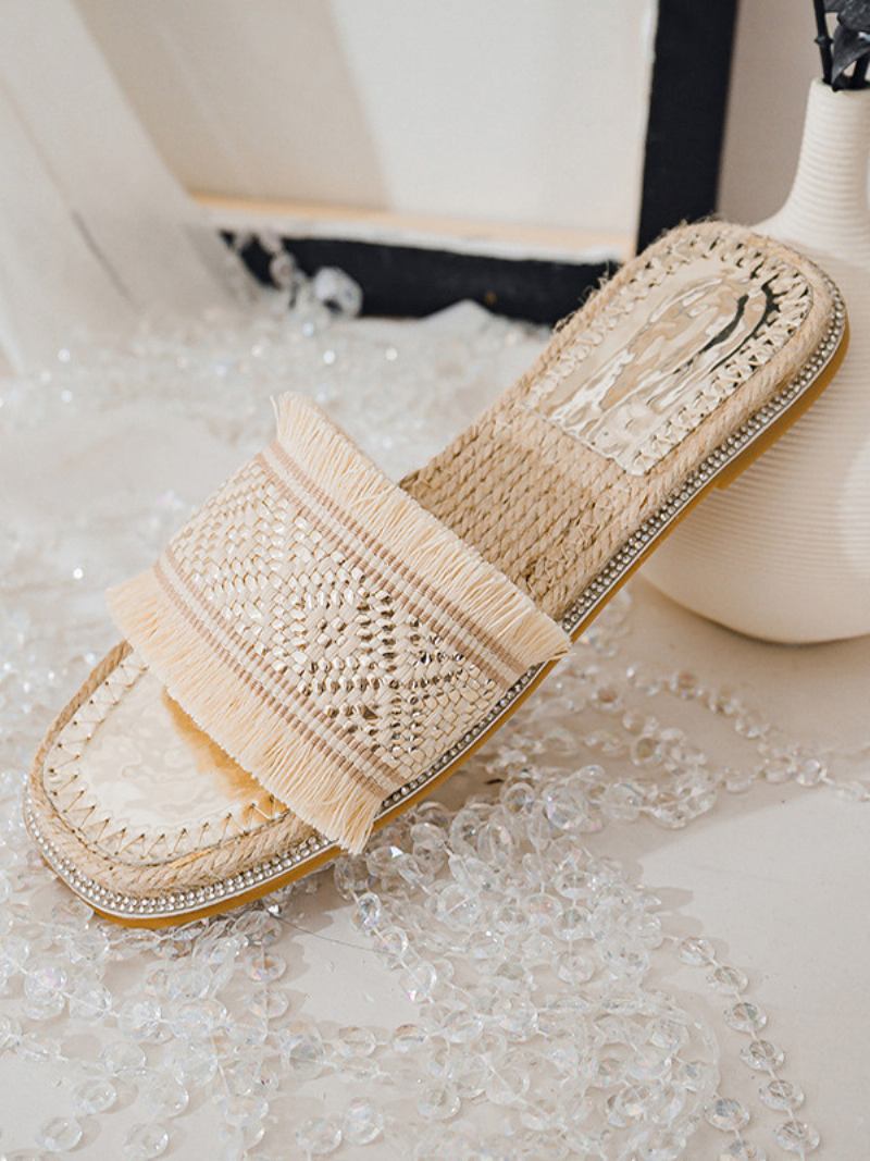 Boho Klizne Sandale Ženske Elegantne S Resama Otvorenim Prstima - Svijetlo Svijetlo Žuta