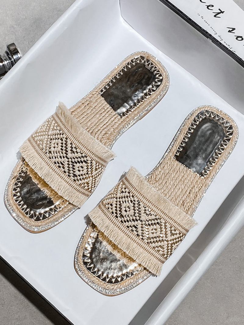 Boho Klizne Sandale Ženske Elegantne S Resama Otvorenim Prstima - Svijetlo Svijetlo Žuta