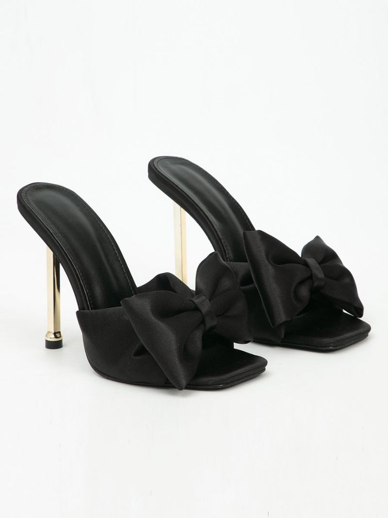 Ženske Mazge S Petom Mašne Stiletto Satenski Gornji Dio Teal Mules - Crna