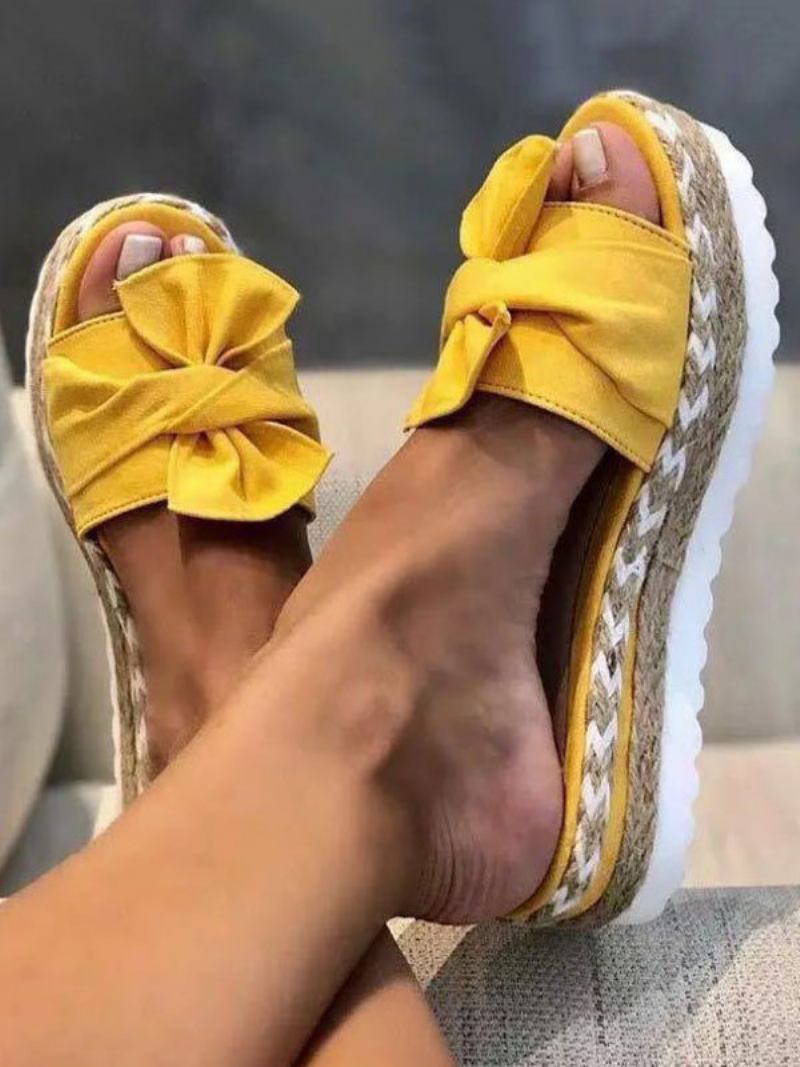 Ženske Papuče Na Petu Smeđe Otvorene Prste Ravne Pete Slip-on Terry Gornja Peta Mule - Žuta