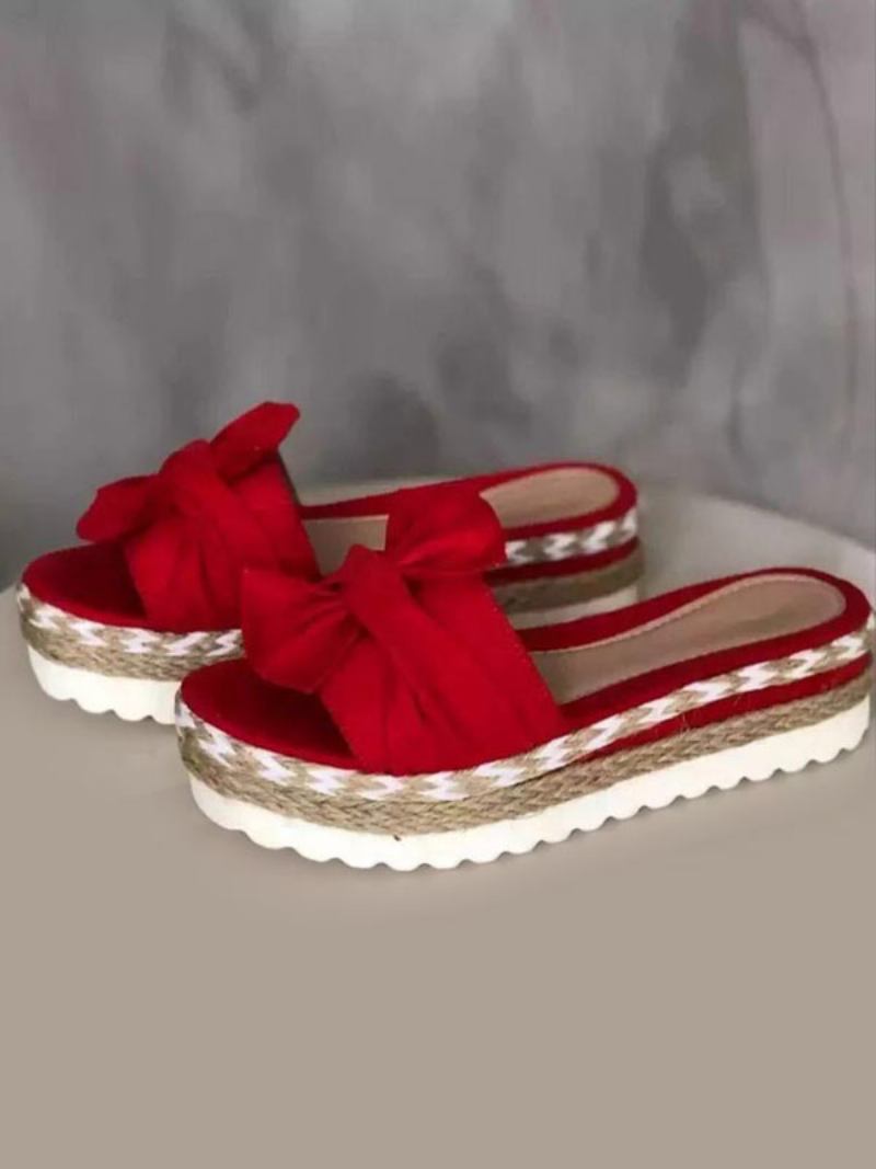 Ženske Papuče Na Petu Smeđe Otvorene Prste Ravne Pete Slip-on Terry Gornja Peta Mule - Crvena