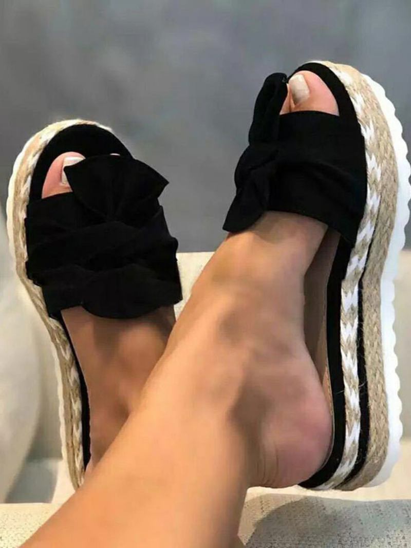 Ženske Papuče Na Petu Smeđe Otvorene Prste Ravne Pete Slip-on Terry Gornja Peta Mule - Crna