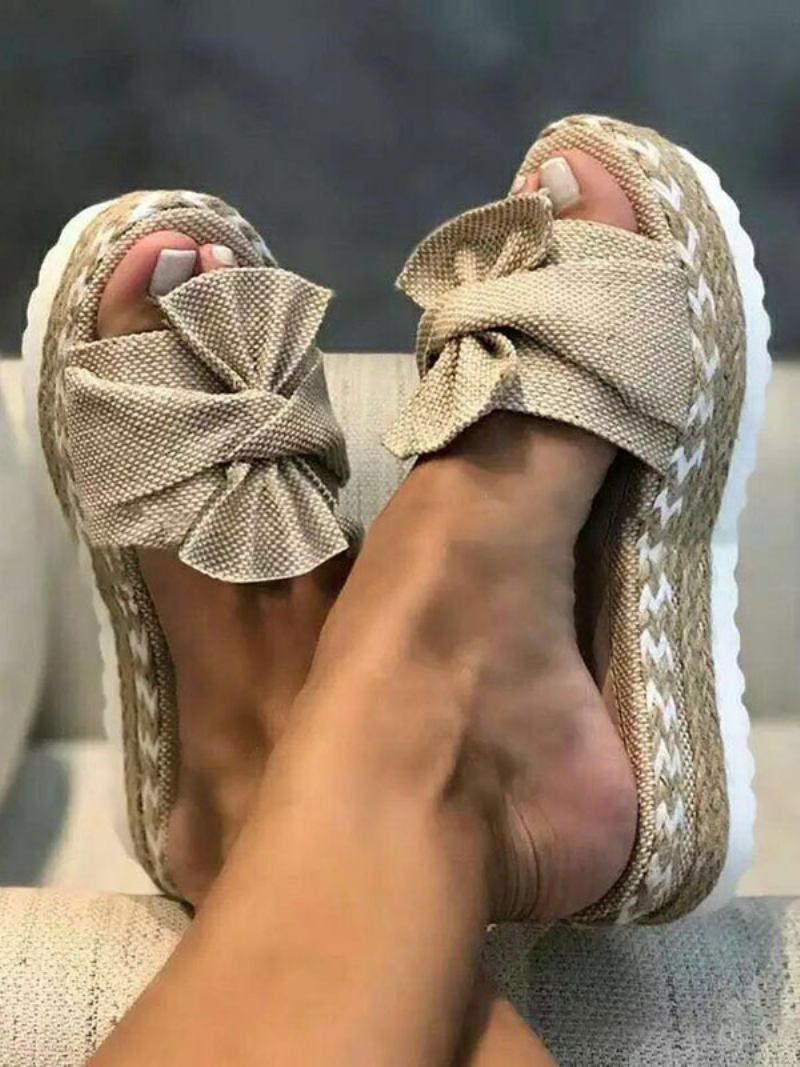 Ženske Papuče Na Petu Smeđe Otvorene Prste Ravne Pete Slip-on Terry Gornja Peta Mule - Kaki