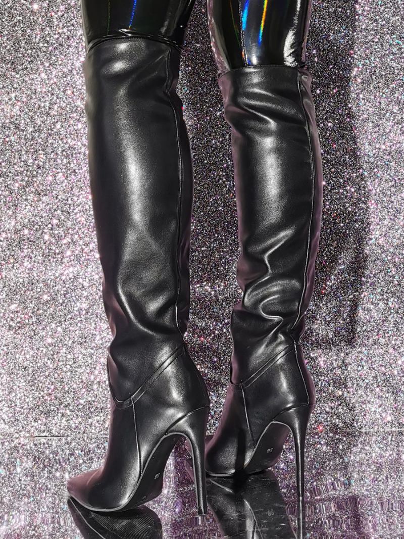 Ženske Crne Čizme Do Koljena Na Stiletto Petu - Crno