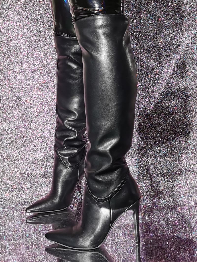 Ženske Crne Čizme Do Koljena Na Stiletto Petu - Crno
