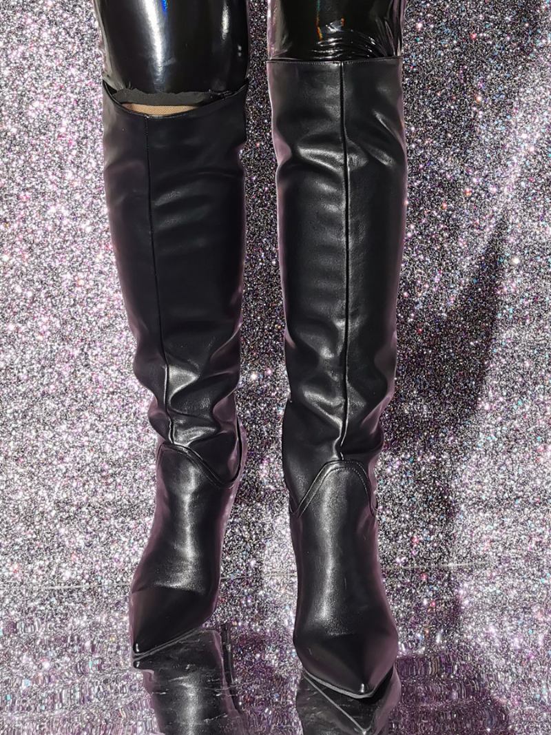 Ženske Crne Čizme Do Koljena Na Stiletto Petu - Crno