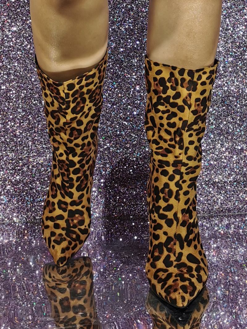 Ženske Gležnjače Od Antilopa Čizme Na Visoku Petu S Leopard Uzorkom - Leopard