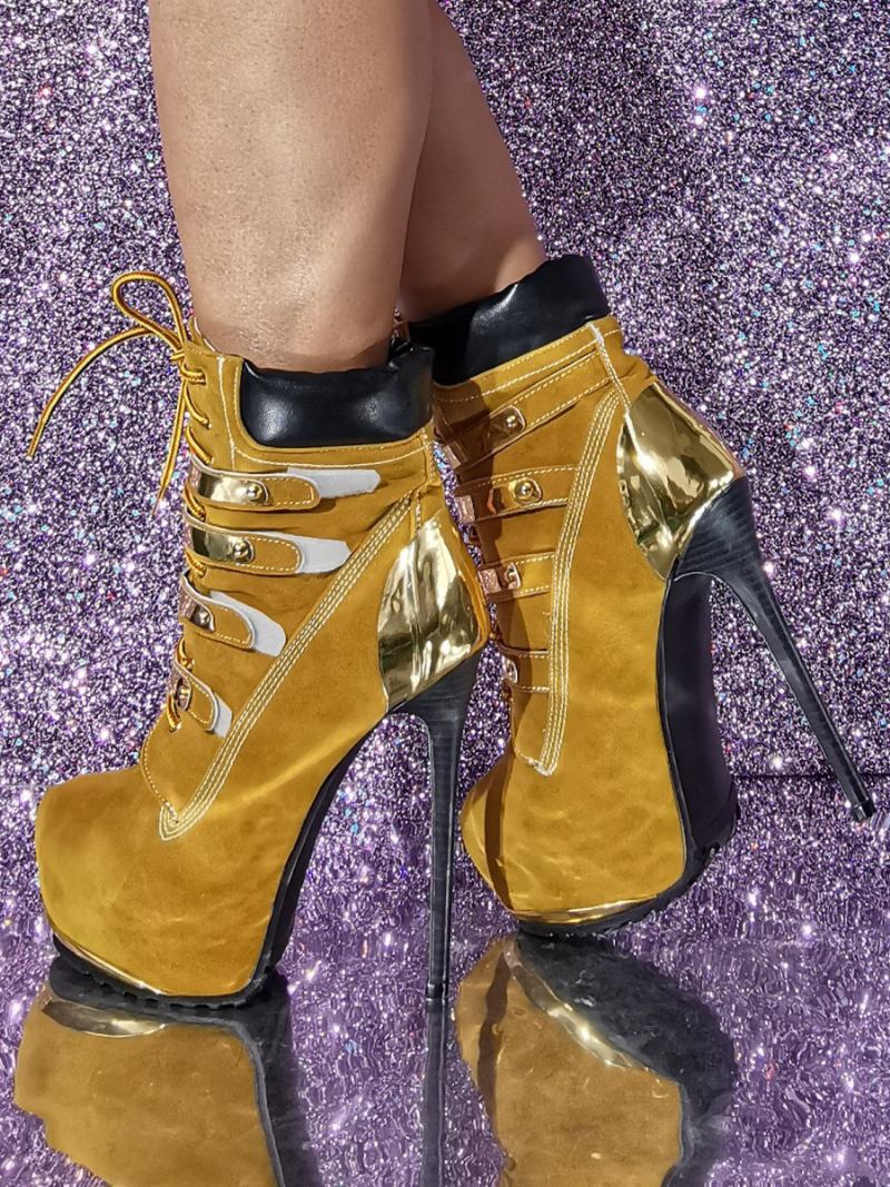 Ženske Čizme S Okruglim Prstima Na Stiletto Petu - Naranča