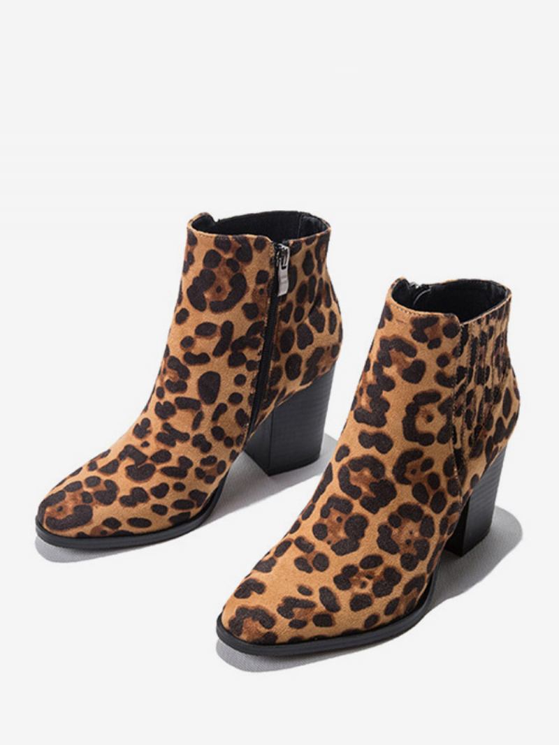 Ženske Čizme S Okruglom Petom I Debelom - Leopard