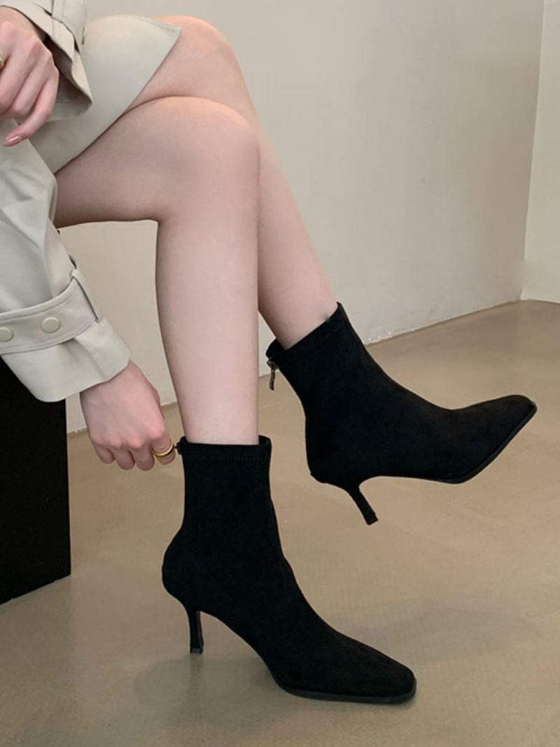 Ženske Čizme S Četvrtastim Vrhom I Stiletto Petom - Crna
