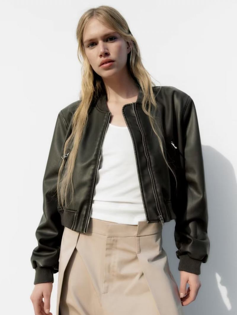 Ženska Jakna Jewel Neck Pu Koža