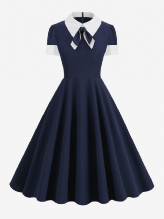 Retro Haljina Iz 1950-ih U Stilu Audrey Hepburn S Ovratnikom Kratkih Rukava Ženska Dvobojna Swing Srednje Veličine