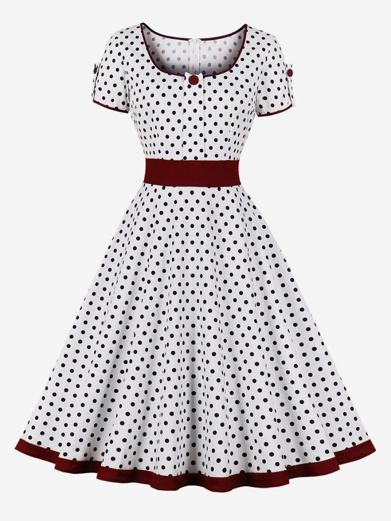 Vintage Haljina Iz 1950-ih U Stilu Audrey Hepburn Tamnoplava Točkasta Ženska Kratkih Rukava Rockabilly