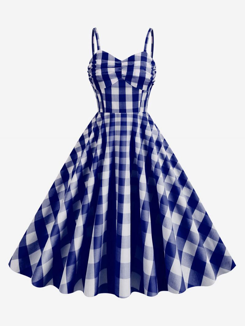 Ženska Barbie Ružičasta Haljina S Gingham Kariranom Starinskom Haljinom Iz 1950-ih Na Nabore - Tamno Plavo