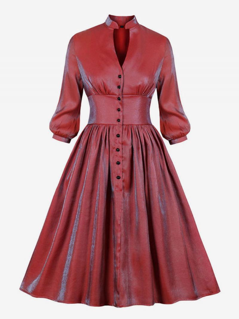 Ženska Božićna Retro Haljina Iz 1950-ih U Stilu Audrey Hepburn Crvena Ombre S Dugim Rukavima I Rockabilly V Izrezom